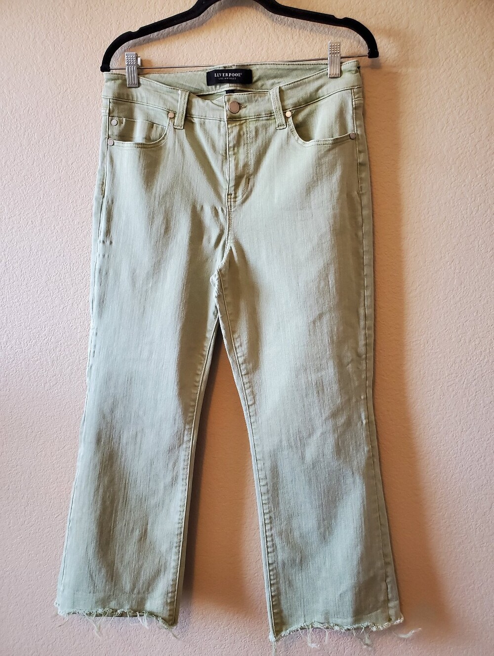 Liverpool Los Angeles Light Sage Green Raw Hem Ankle Jeans